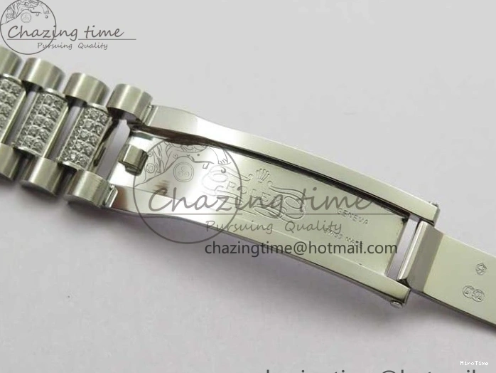 MiroTime 0309 SmoothTexture Day-Date 36mm 128239 SS Crystal BP Best Edition Black MOP Crystal Marker Dial on SS President Bracelet A 2681